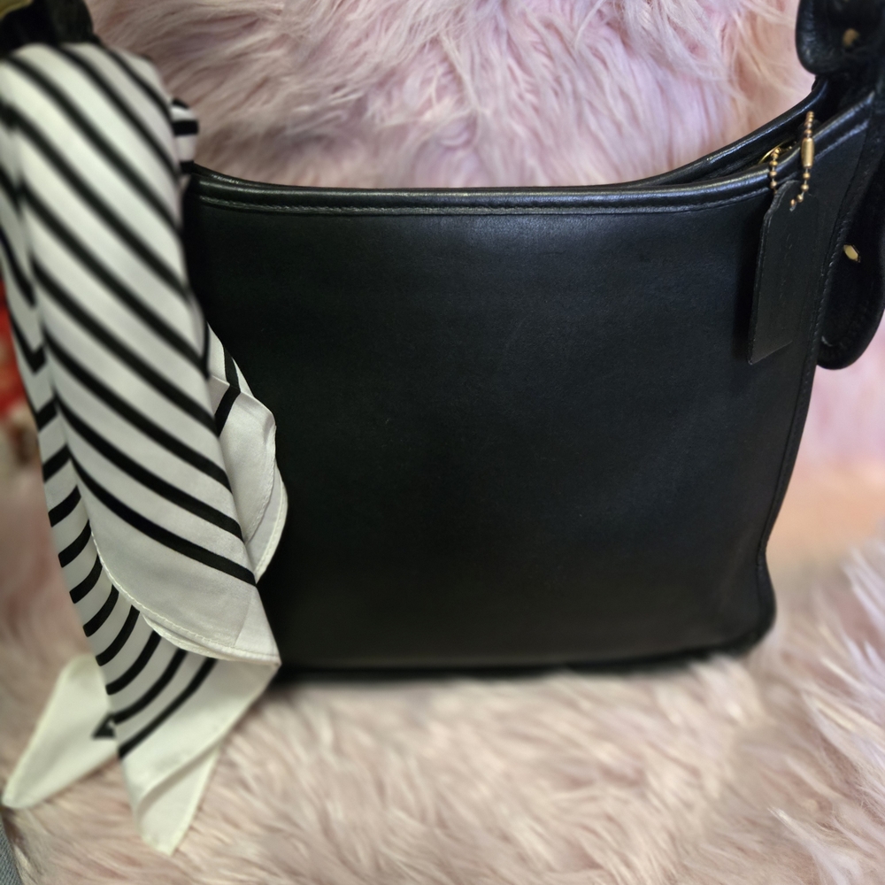 Coach Black Shoulder Bag with Striped Scarf - Picture 2 of 5